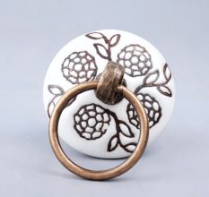 Brown Marigold Flower Etched Big Ceramic Flat Drawer Knob Online