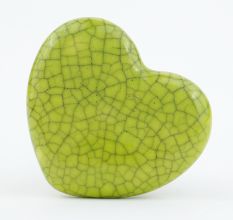 Pea Green Heart Crackle Ceramic Knob