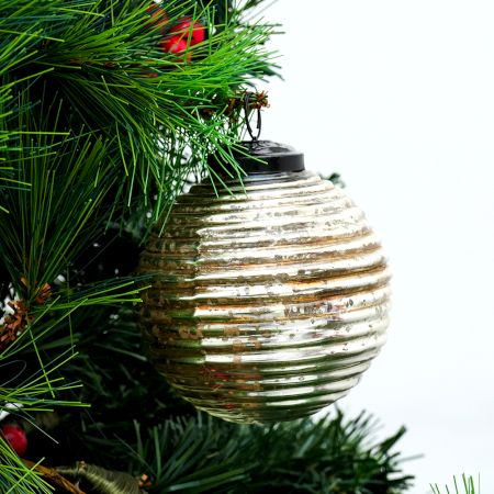 Set Of 3 Piece Antique Striped Cut Round Christmas Ornament