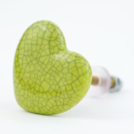 Pea Green Heart Crackle Ceramic Knob