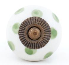 White Green Polka Dot Ceramic Cabinet Knob