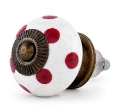 White Red Polka Dotted Ceramic Dresser Knob