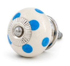 White Blue Polka Dots Ceramic Drawer Knob