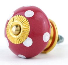 Blood Red White Polka Wardrobe Knob