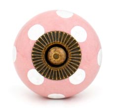 Pink Polka Dotted Small Ceramic Cabinet Knobs