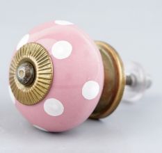 Pink Polka Dotted Small Ceramic Cabinet Knobs