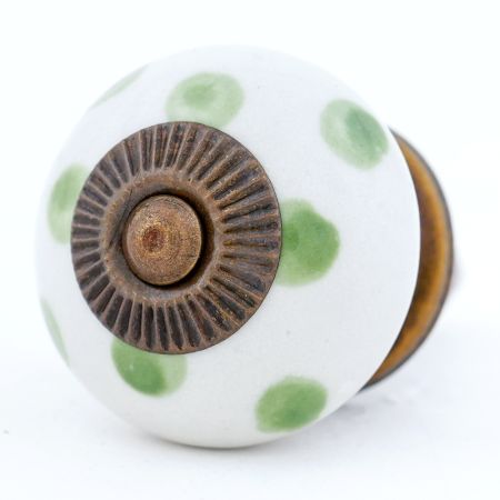 White Green Polka Dot Ceramic Cabinet Knob