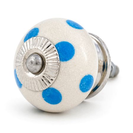 White Blue Polka Dots Ceramic Drawer Knob