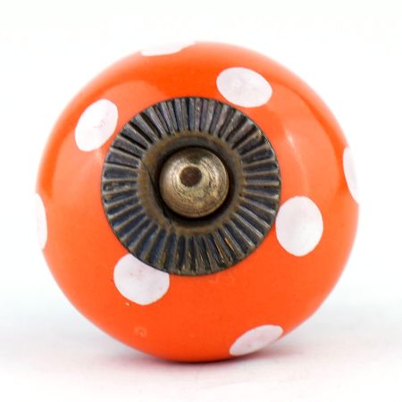 Orange Polka Dot Ceramic Cabinet Knob