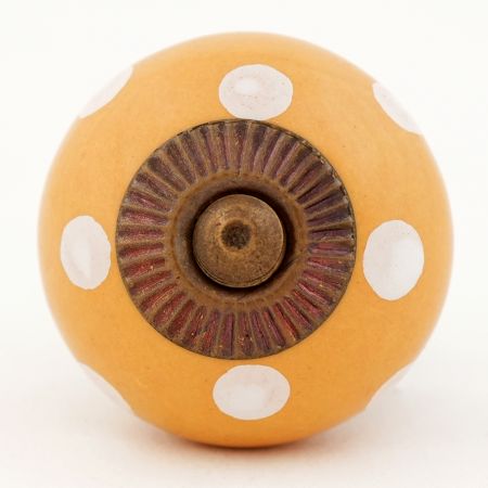 Mustard Polka Dot Ceramic Dresser Knob