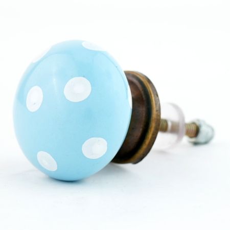 Sky Blue White Polka Almirah Knob