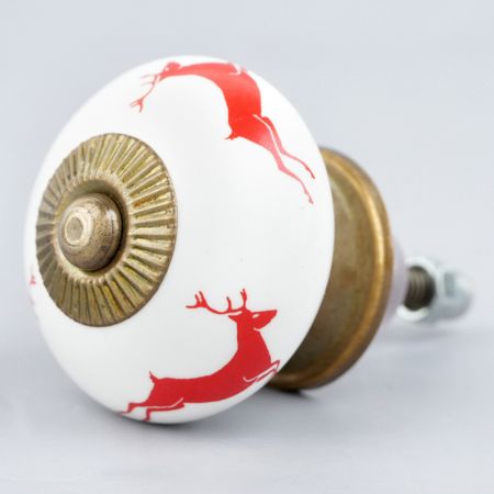 Red Running  Rein Deer Pattern Ceramic Cabinet Knob Online