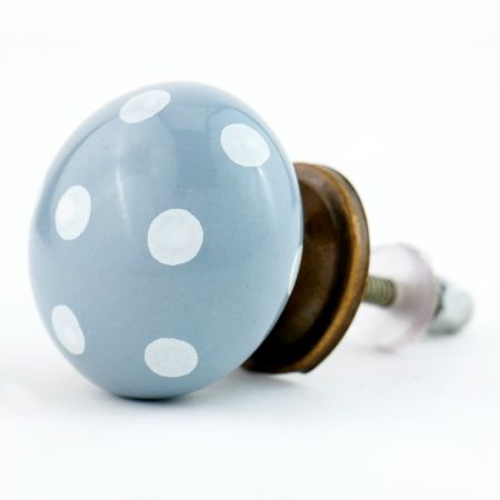 Grey White Polka Dot Cabinet Knob