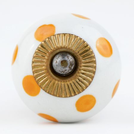 White Orange Polka Ceramic Wardrobe Knob