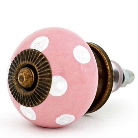 Pink Polka Dotted Small Ceramic Cabinet Knobs