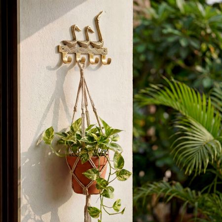 Vintage Brass Key Holder for 4 keys Wall Decor 3 Ducks Design