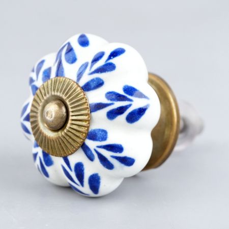 Blue Leaf Ceramic Melon Cabinet Knob Online