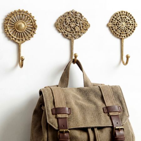 Golden Wall Brass Decorative Hook - Pack of 3