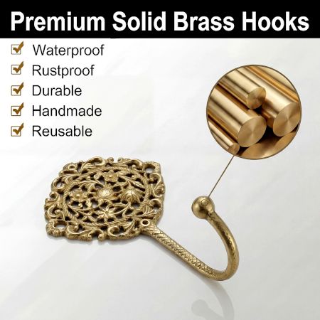 Golden Wall Brass Decorative Hook - Pack of 3