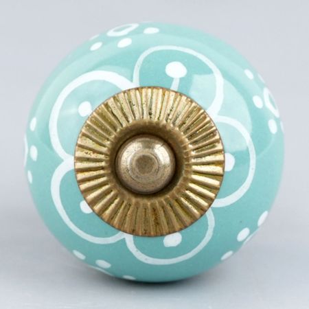 Sea Green Floral Ceramic Knob
