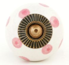 White Pink Dot Ceramic Drawer Knob