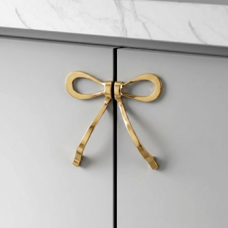 Gold Brass Bow Cabinet Door Handle 1 Pair (Small Size)