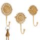 Brass Floral Pattern Pack of 3 Key Hooks for Wall