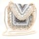 Natural Beaded And  Coin Flap Clutch Bag