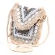 Natural Beaded And  Coin Flap Clutch Bag