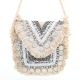 Natural Beaded And  Coin Flap Clutch Bag